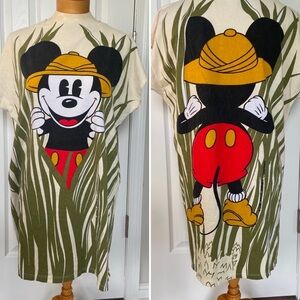 Vtg 80s Caro Amoroso Disney Mickey Mouse Safari Peek-a-boo T-Shirt Tunic OS